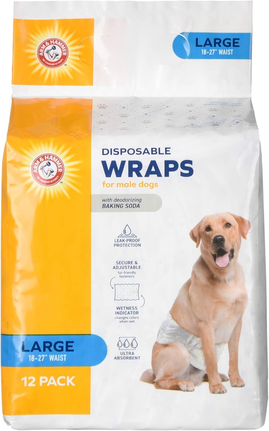 Arm & Hammer Ultra-Absorbent Dog Diapers – 12 Pack Disposable Wraps with Leak-Proof Fit & Wetness Indicator for Male & Female Pets
