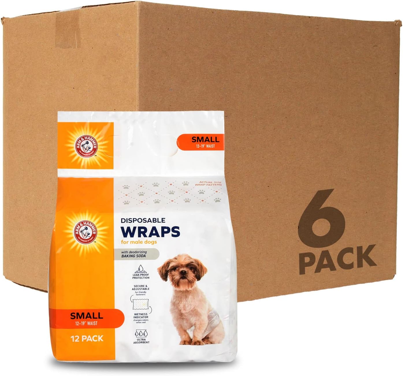 Arm & Hammer Ultra-Absorbent Dog Diapers – 12 Pack Disposable Wraps with Leak-Proof Fit & Wetness Indicator for Male & Female Pets