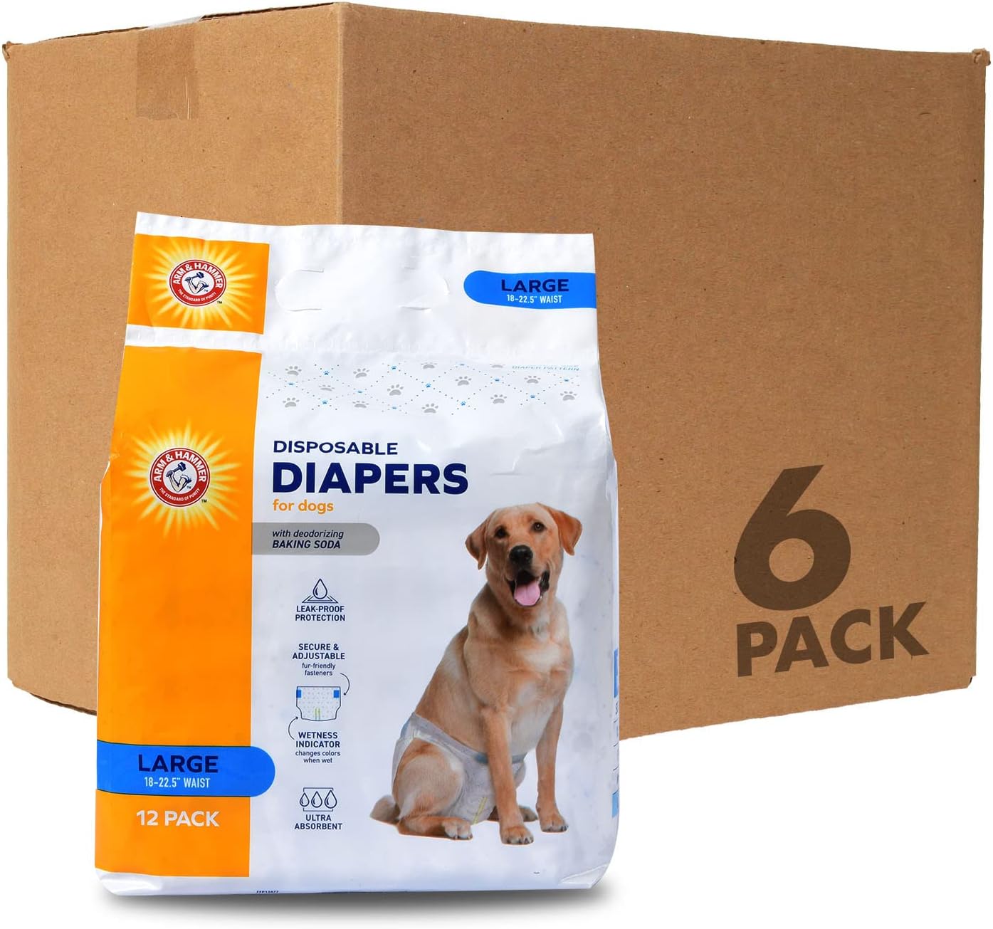Arm & Hammer Ultra-Absorbent Dog Diapers – 12 Pack Disposable Wraps with Leak-Proof Fit & Wetness Indicator for Male & Female Pets