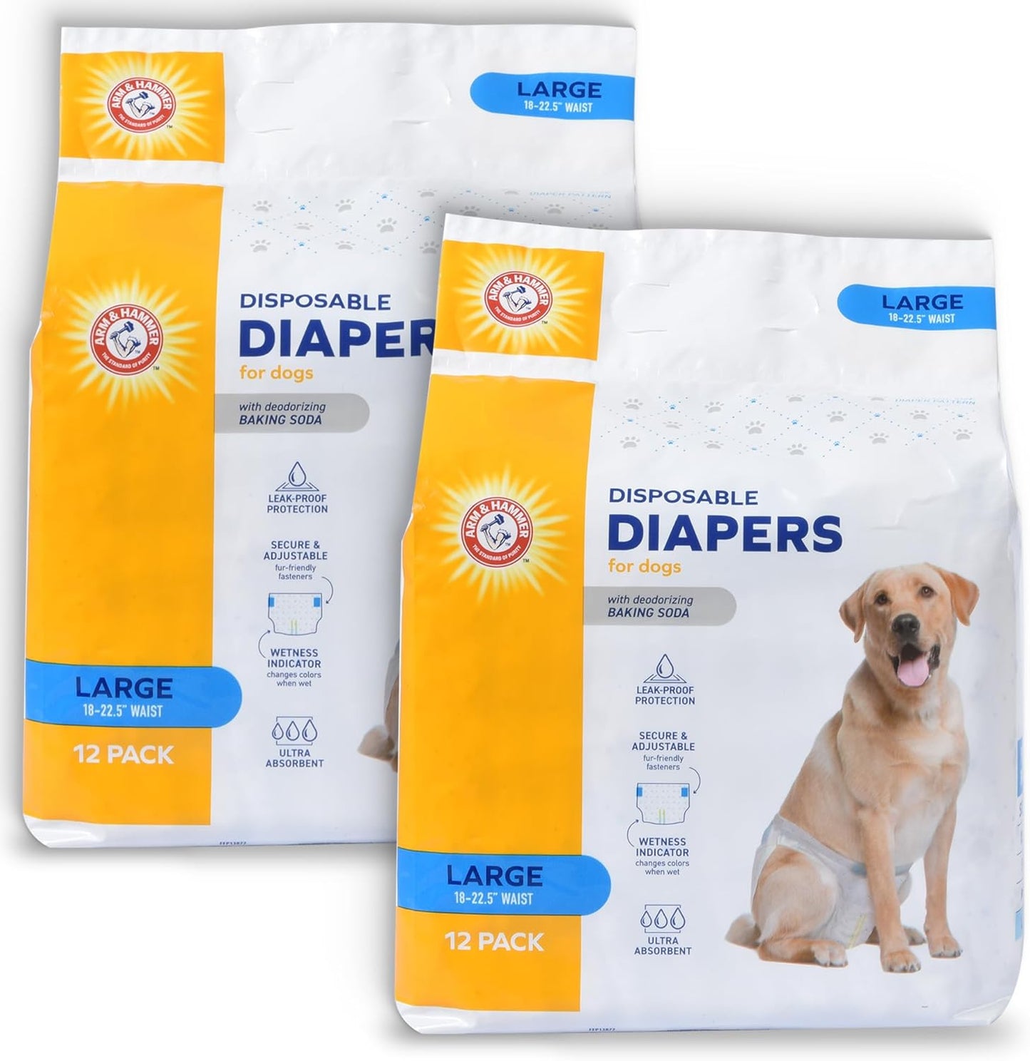 Arm & Hammer Ultra-Absorbent Dog Diapers – 12 Pack Disposable Wraps with Leak-Proof Fit & Wetness Indicator for Male & Female Pets