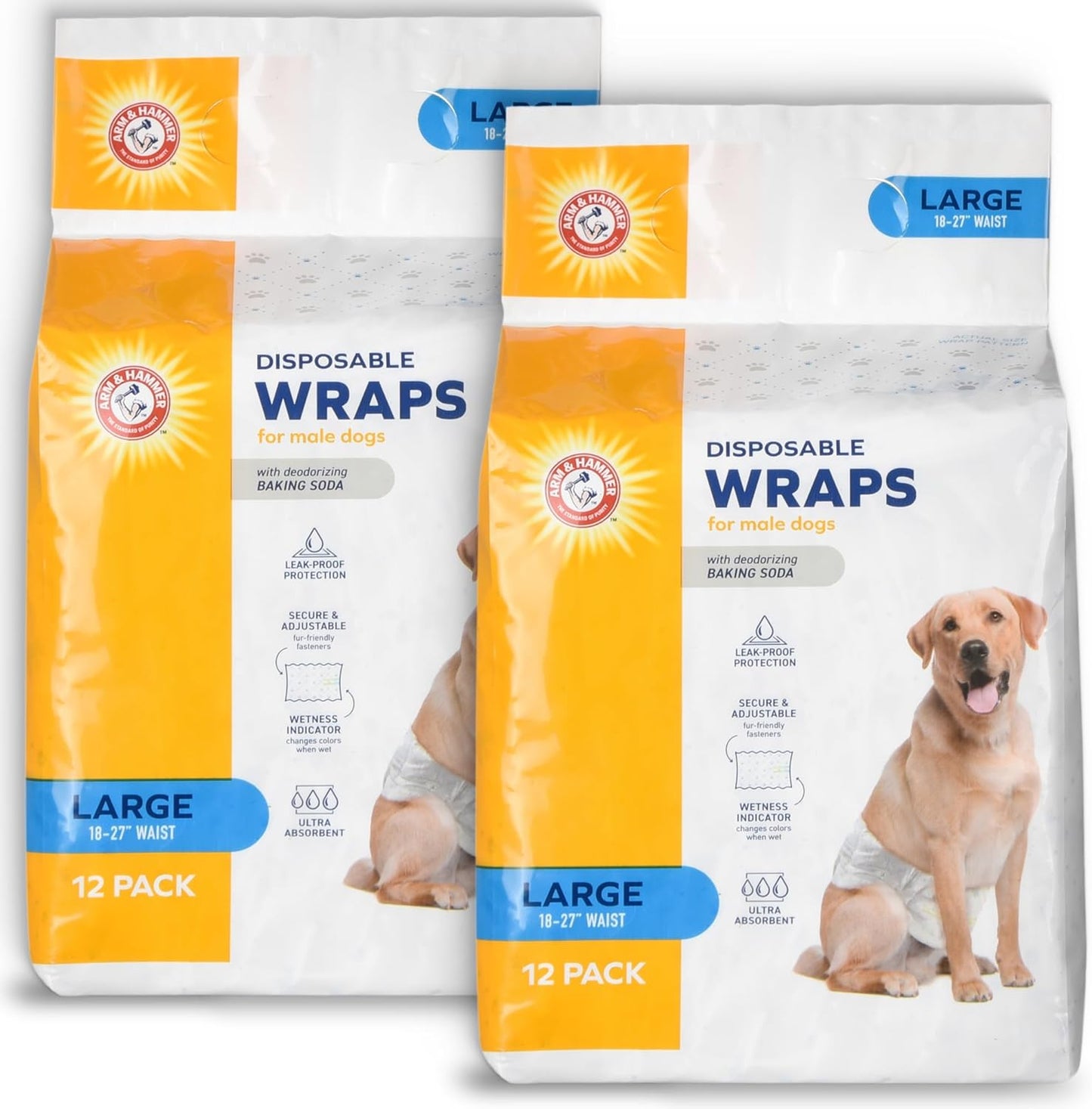 Arm & Hammer Ultra-Absorbent Dog Diapers – 12 Pack Disposable Wraps with Leak-Proof Fit & Wetness Indicator for Male & Female Pets