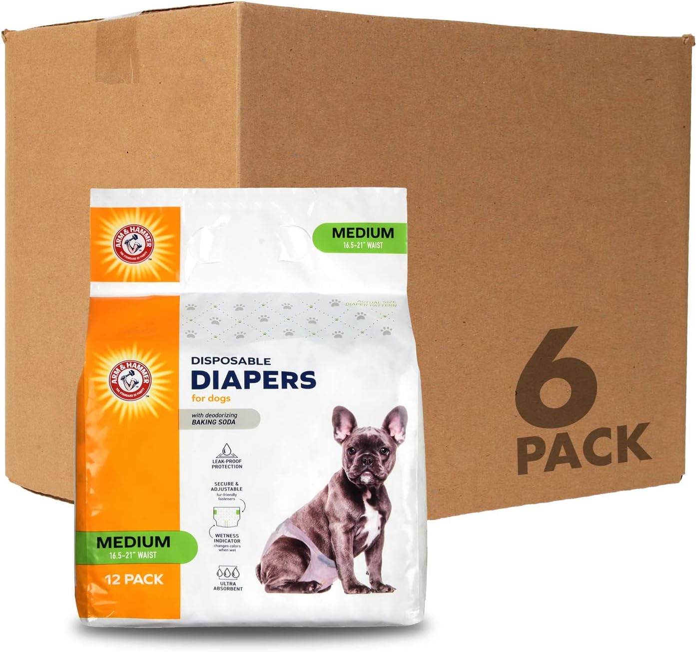 Arm & Hammer Ultra-Absorbent Dog Diapers – 12 Pack Disposable Wraps with Leak-Proof Fit & Wetness Indicator for Male & Female Pets