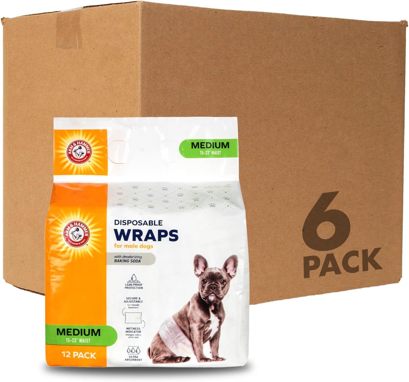 Arm & Hammer Ultra-Absorbent Dog Diapers – 12 Pack Disposable Wraps with Leak-Proof Fit & Wetness Indicator for Male & Female Pets