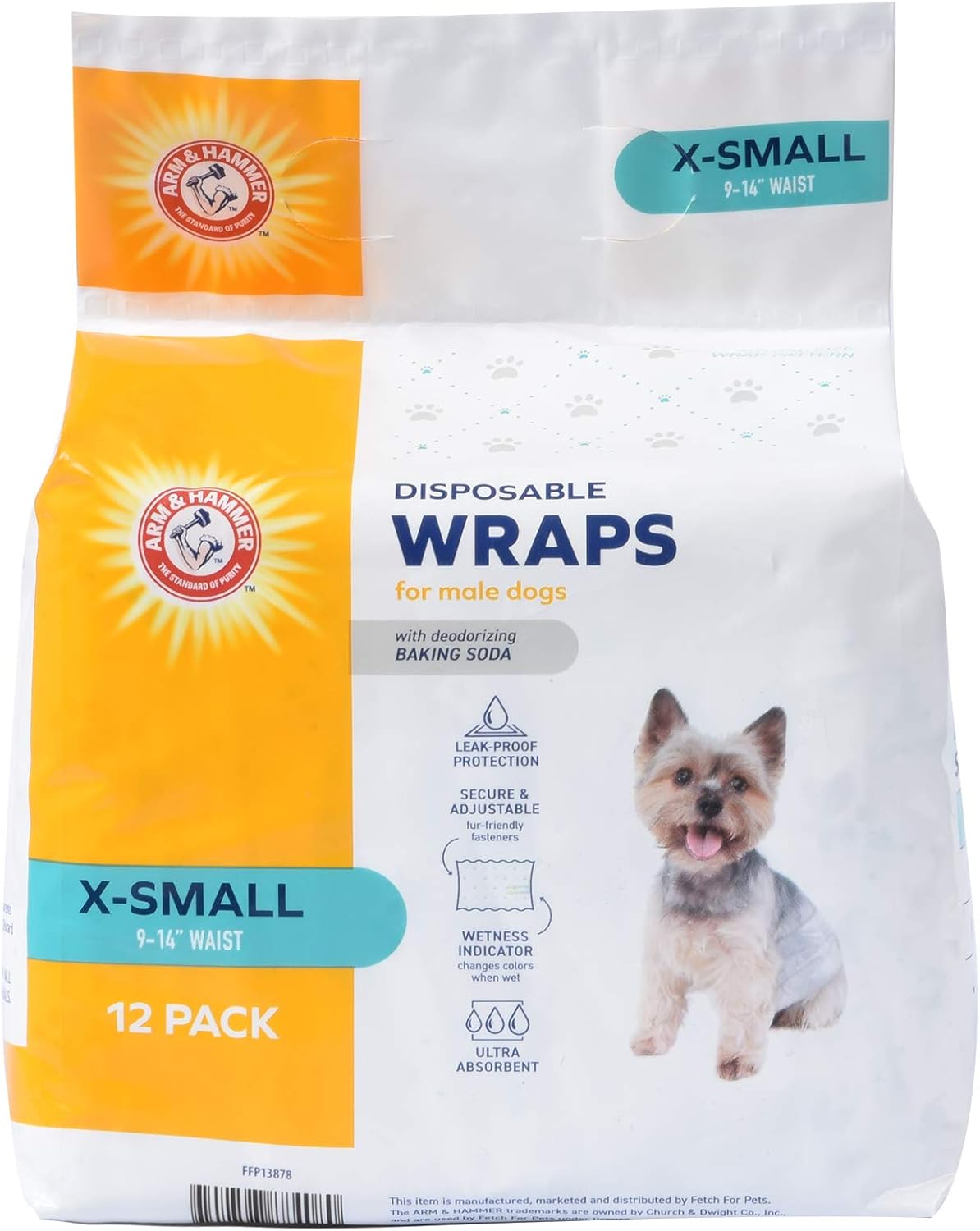 Arm & Hammer Ultra-Absorbent Dog Diapers – 12 Pack Disposable Wraps with Leak-Proof Fit & Wetness Indicator for Male & Female Pets