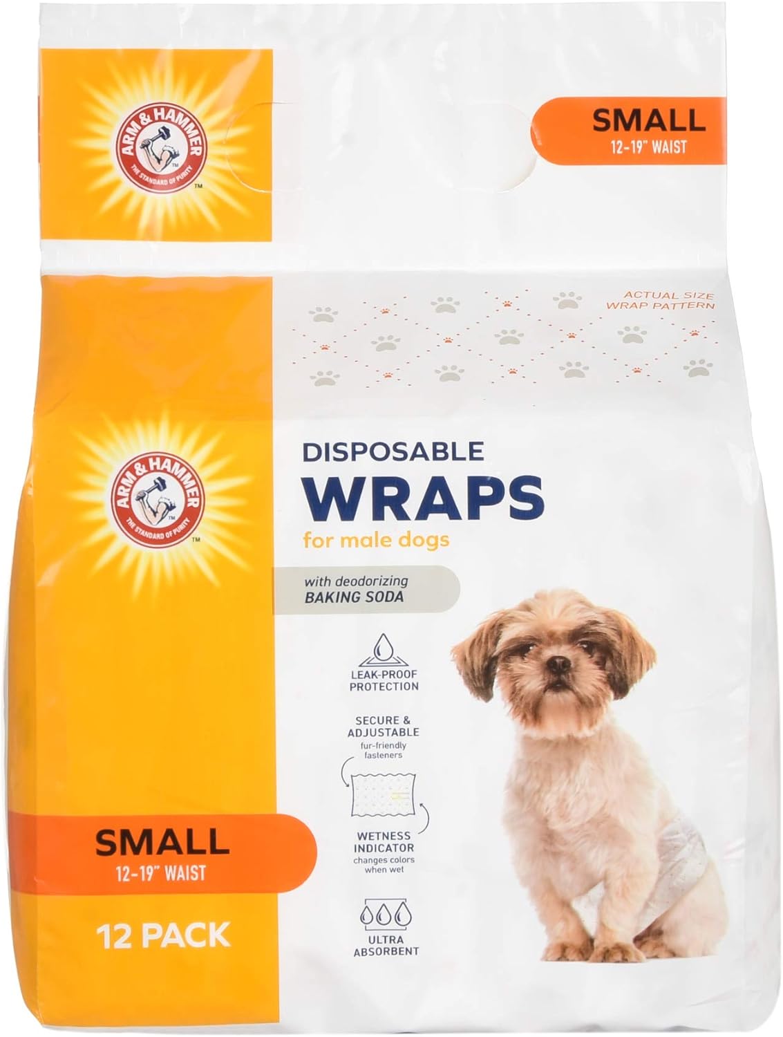 Arm & Hammer Ultra-Absorbent Dog Diapers – 12 Pack Disposable Wraps with Leak-Proof Fit & Wetness Indicator for Male & Female Pets