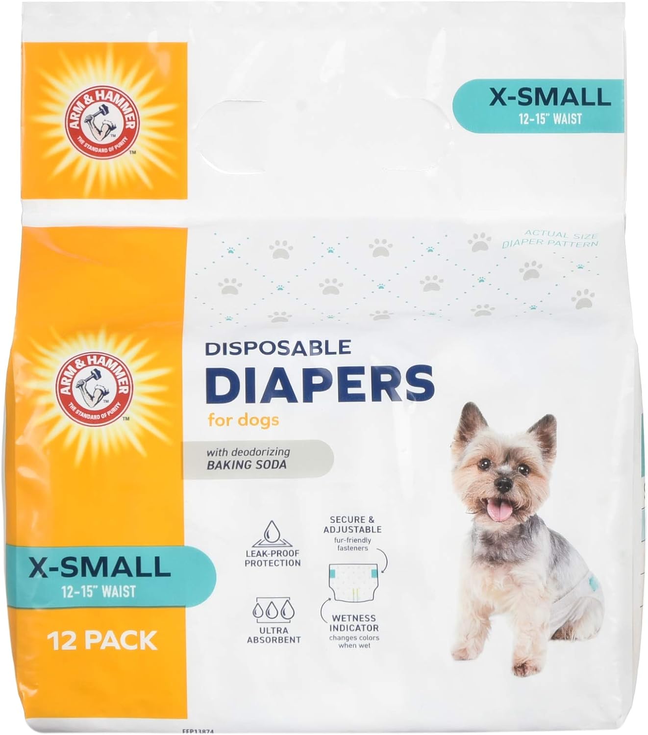 Arm & Hammer Ultra-Absorbent Dog Diapers – 12 Pack Disposable Wraps with Leak-Proof Fit & Wetness Indicator for Male & Female Pets