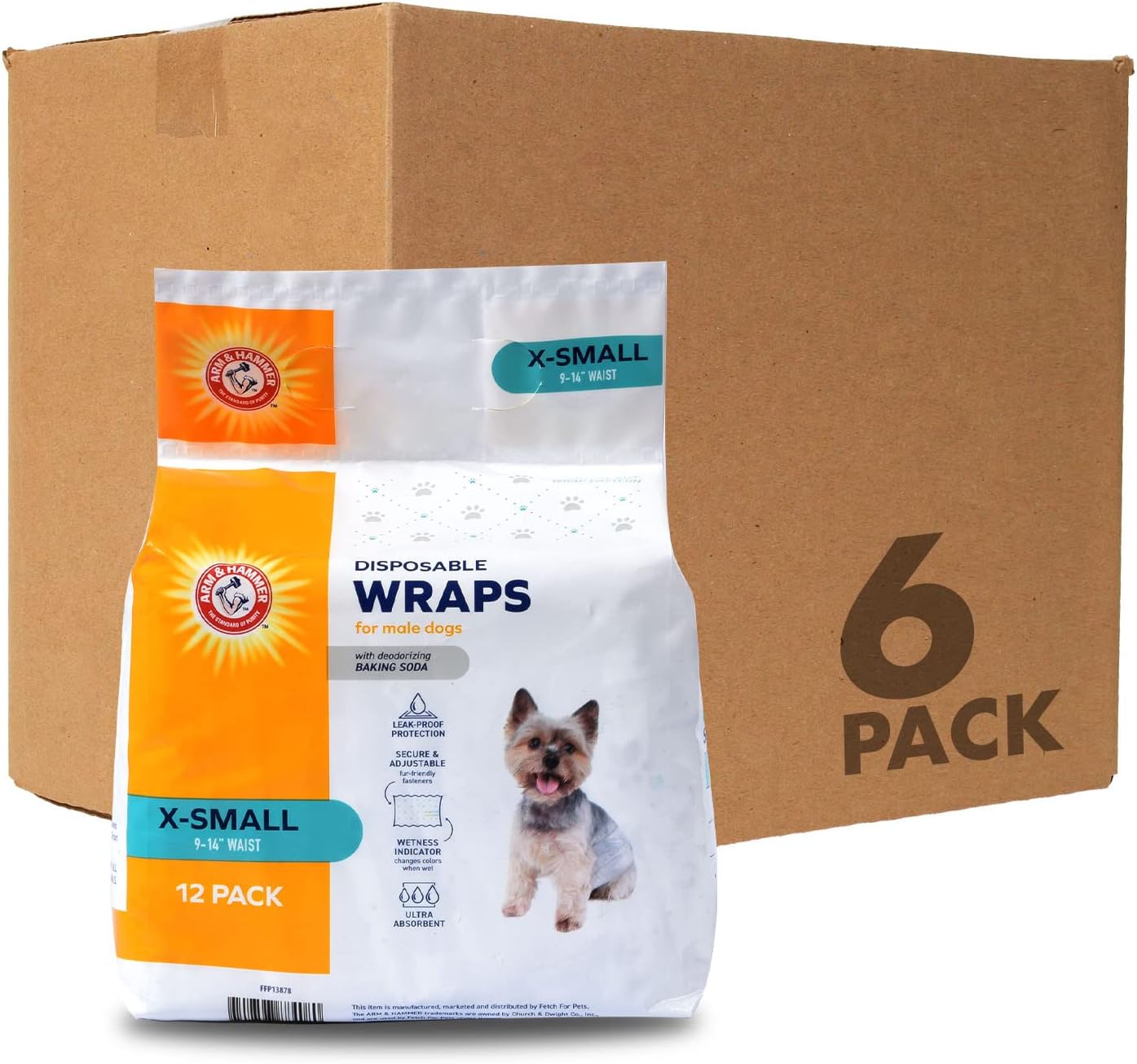 Arm & Hammer Ultra-Absorbent Dog Diapers – 12 Pack Disposable Wraps with Leak-Proof Fit & Wetness Indicator for Male & Female Pets