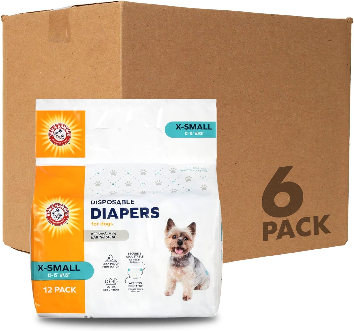 Arm & Hammer Ultra-Absorbent Dog Diapers – 12 Pack Disposable Wraps with Leak-Proof Fit & Wetness Indicator for Male & Female Pets