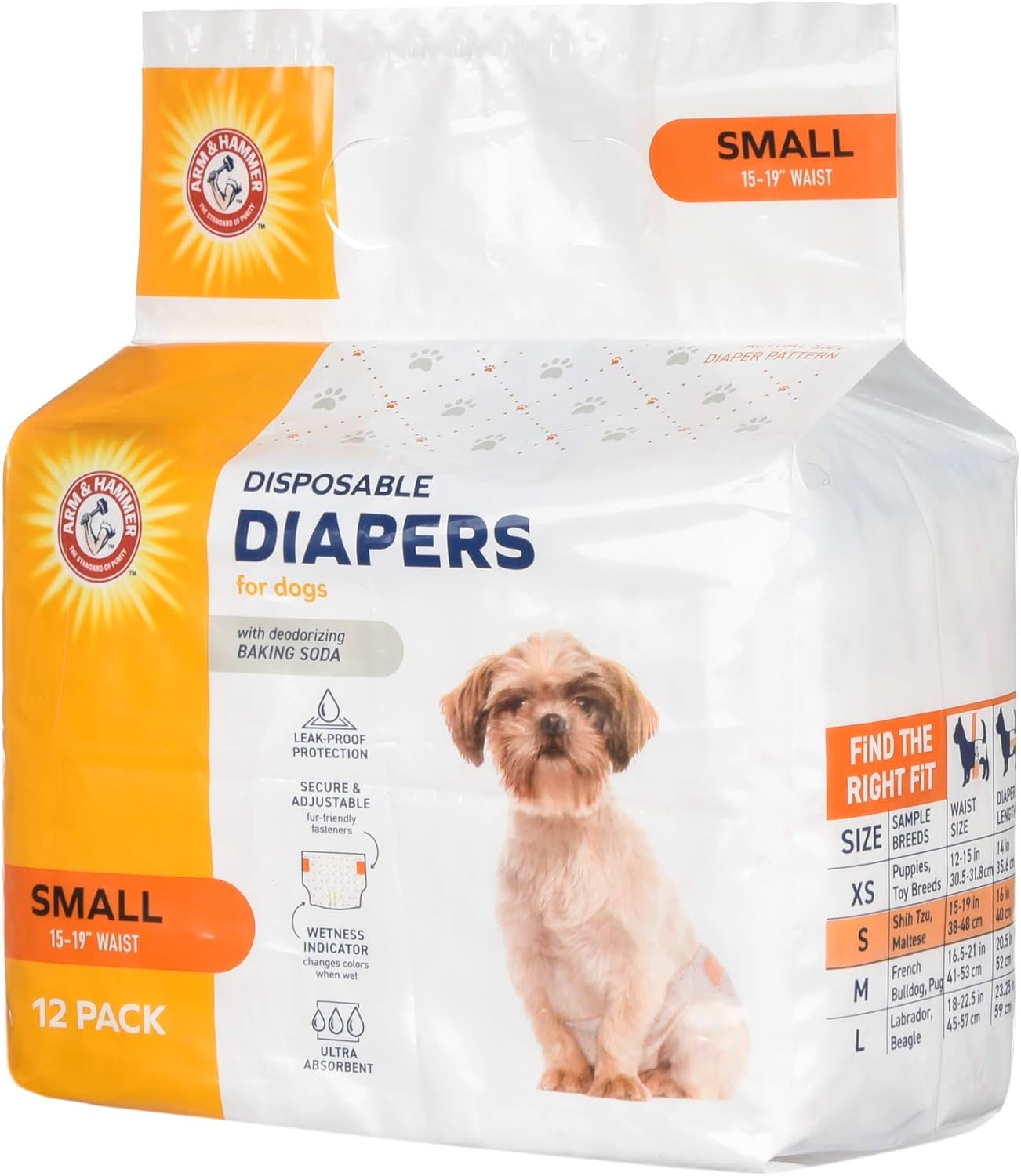 Arm & Hammer Ultra-Absorbent Dog Diapers – 12 Pack Disposable Wraps with Leak-Proof Fit & Wetness Indicator for Male & Female Pets