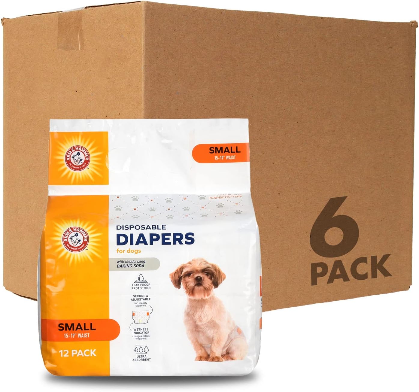 Arm & Hammer Ultra-Absorbent Dog Diapers – 12 Pack Disposable Wraps with Leak-Proof Fit & Wetness Indicator for Male & Female Pets