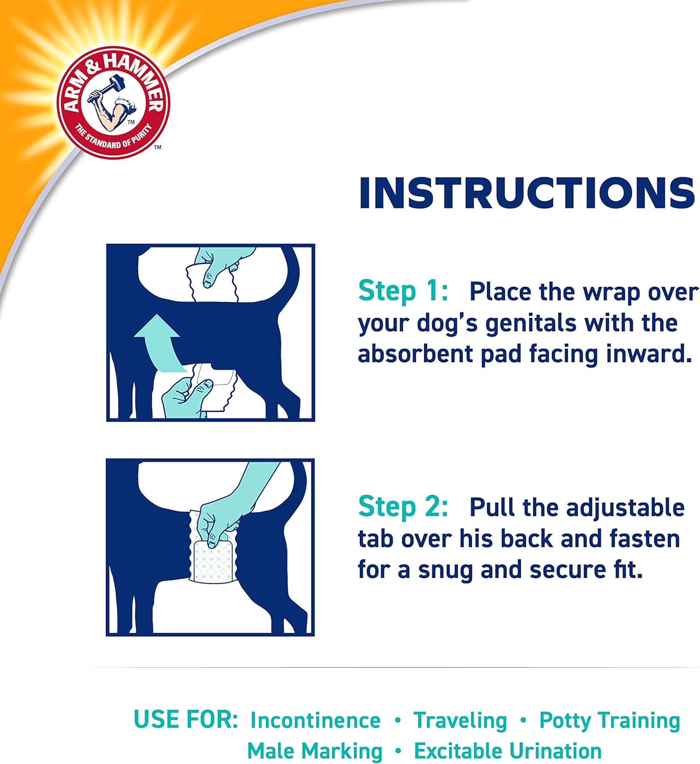 Arm & Hammer Ultra-Absorbent Dog Diapers – 12 Pack Disposable Wraps with Leak-Proof Fit & Wetness Indicator for Male & Female Pets