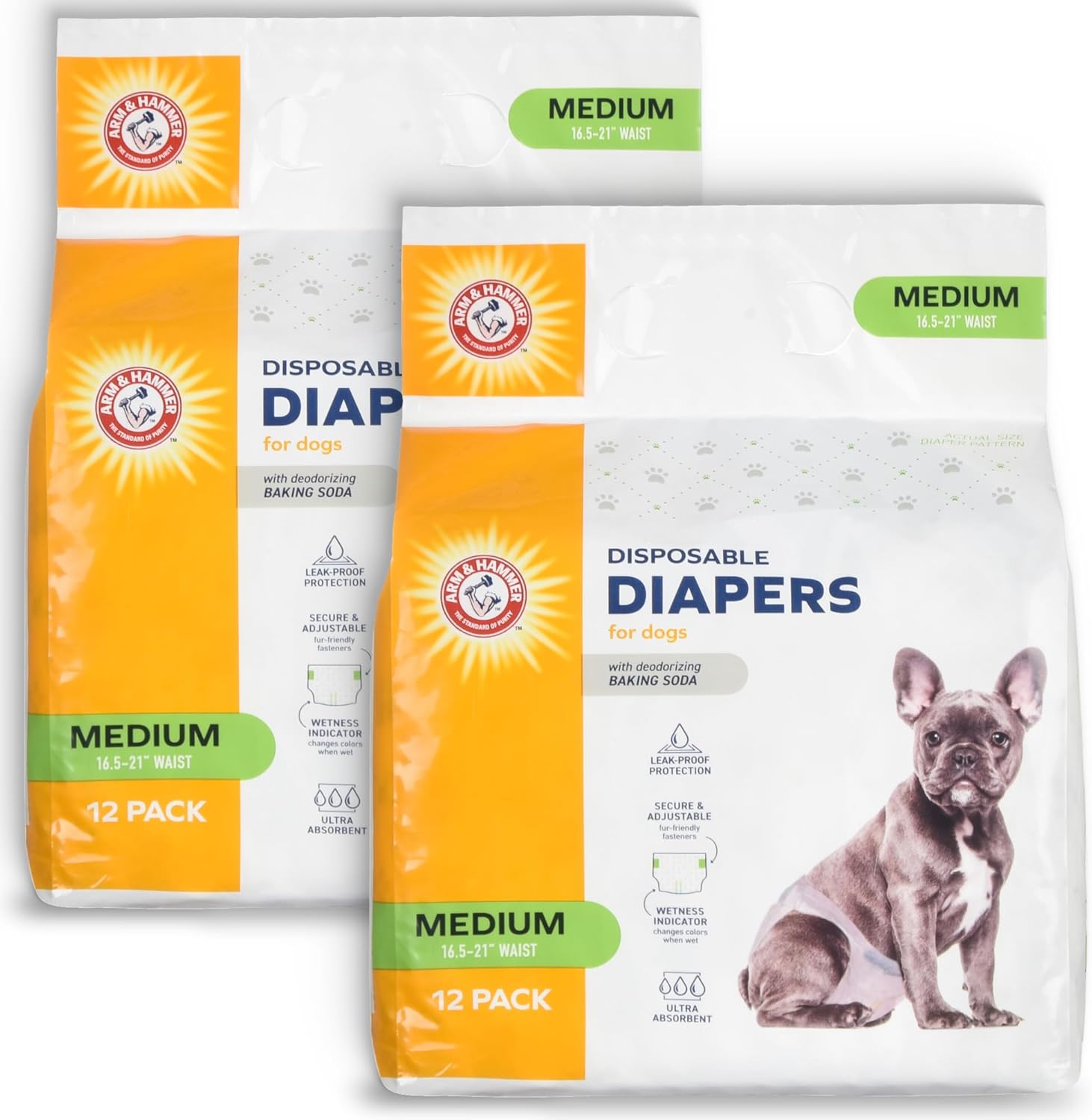 Arm & Hammer Ultra-Absorbent Dog Diapers – 12 Pack Disposable Wraps with Leak-Proof Fit & Wetness Indicator for Male & Female Pets