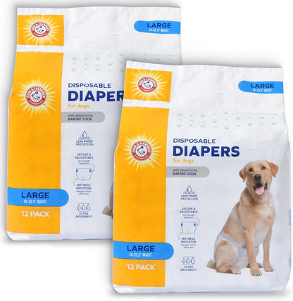 Arm & Hammer Ultra-Absorbent Dog Diapers – 12 Pack Disposable Wraps with Leak-Proof Fit & Wetness Indicator for Male & Female Pets
