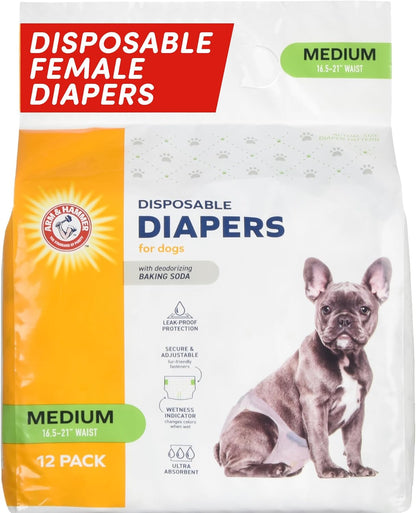 Arm & Hammer Ultra-Absorbent Dog Diapers – 12 Pack Disposable Wraps with Leak-Proof Fit & Wetness Indicator for Male & Female Pets