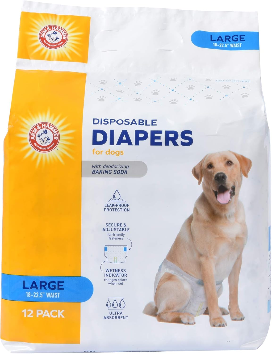 Arm & Hammer Ultra-Absorbent Dog Diapers – 12 Pack Disposable Wraps with Leak-Proof Fit & Wetness Indicator for Male & Female Pets