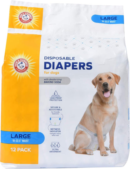 Arm & Hammer Ultra-Absorbent Dog Diapers – 12 Pack Disposable Wraps with Leak-Proof Fit & Wetness Indicator for Male & Female Pets