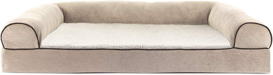 Cooling Gel Dog Bed for Large Dogs W/ Removable Bolsters & Washable Cover, for Dogs up to 95 Lbs - Sherpa & Chenille Sofa - Cream, Jumbo/Xl